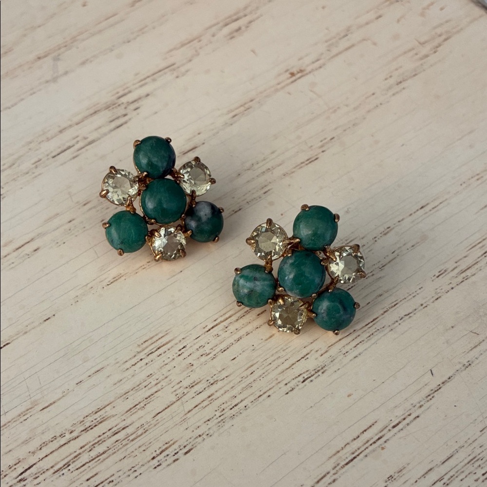 Tuckernuck Vintage Style Turquoise Green Cabochon Rhinestone Cluster Studs
